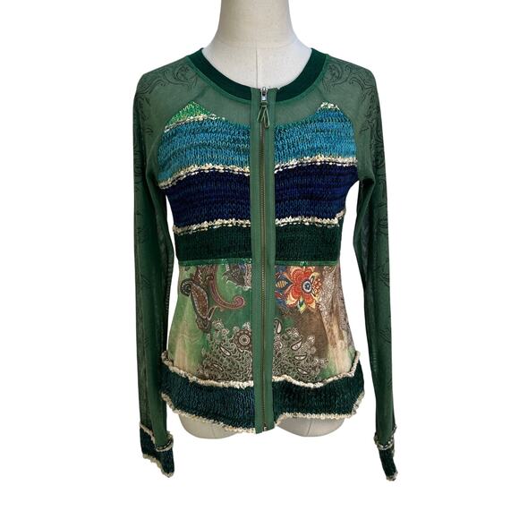 Kaktus Mixed Fabric Zip Front Sweater
